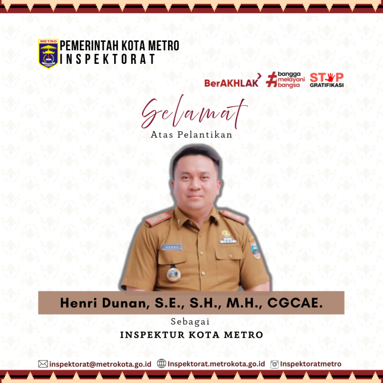Wali Kota Metro Melantik Henri Dunan sebagai Kepala Inspektorat Kota Metro